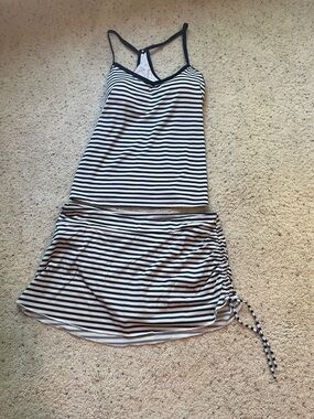 Carve Designs Navy and White Striped Tankini Top with Skirt